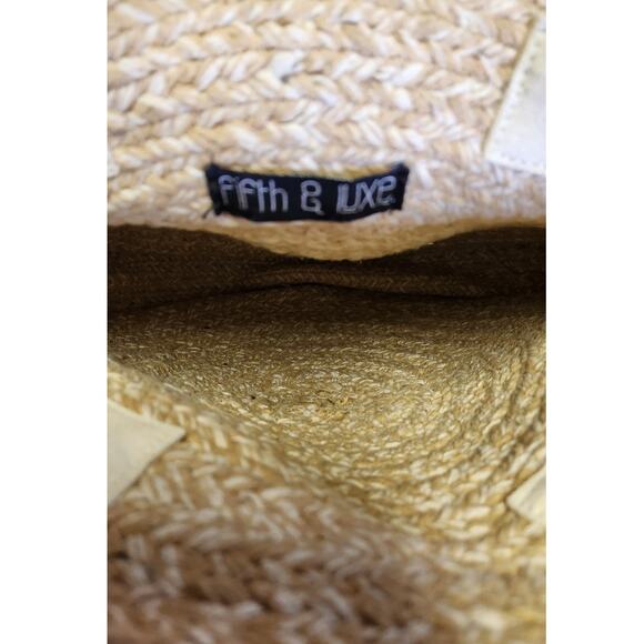 Fifth & Luxe Boho Woven Round Tan Rafia Striped Handle Beach Resort Purse Bag - Picture 7 of 7